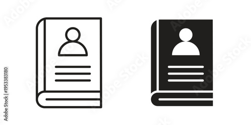 Biography icon symbols, Solid black and editable stroke icons