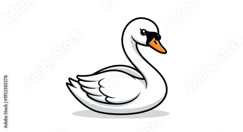 White Swan Bird Cartoon Character.
