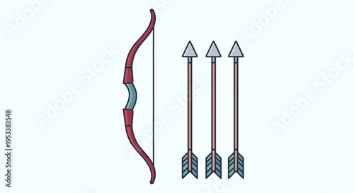 Red bow and three arrows set.