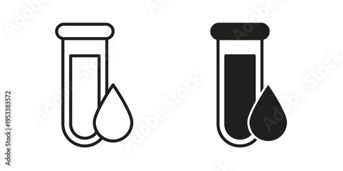 Blood test icon symbols, Solid black and editable stroke icons