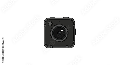 Black action camera with lens.
