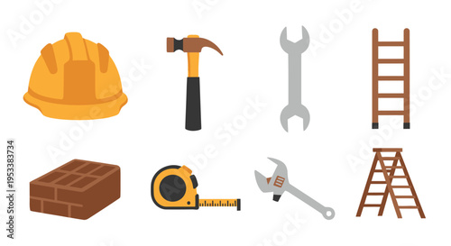 Construction tools and equipment set.