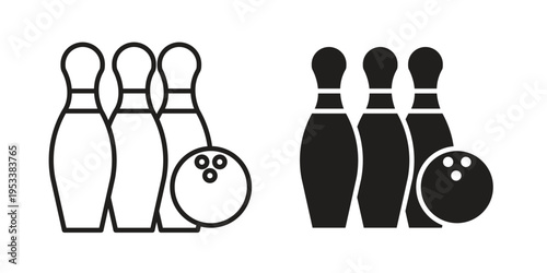 Bowling icon symbols, Solid black and editable stroke icons