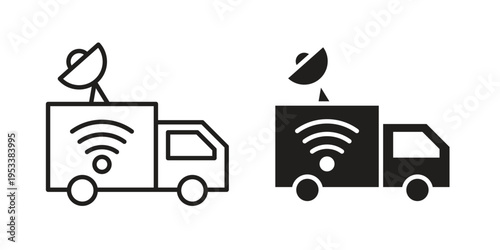 Broadcast van icon symbols, Solid black and editable stroke icons