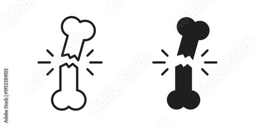 Broken bone icon symbols, Solid black and editable stroke icons