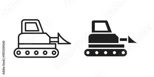Bulldozer icon symbols, Solid black and editable stroke icons