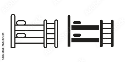 Bunk bed icon symbols, Solid black and editable stroke icons