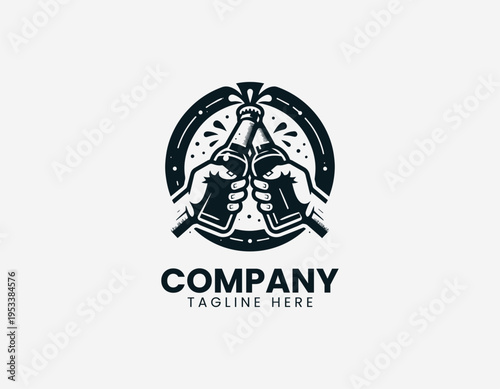 Beer bottle toast good times bad friends black vector logo illustration isolated on white background