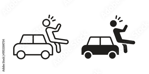 Car accident icon symbols, Solid black and editable stroke icons