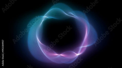 Glowing tech technology wave ai audio voice spectrum artificial network glowing ring of flowing light forms tech wave suggesting ai audio voice spectrum and artificial network connection with soft