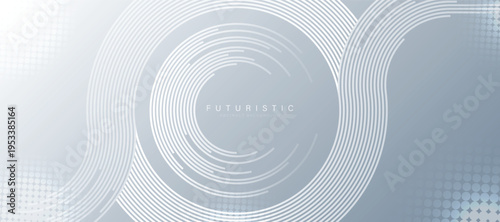 White abstract background with geometric shapes. Modern circle lines pattern. Minimal geometric design. Futuristic concept. Suit for cover, poster, banner, brochure, header, presentation, web, flyer