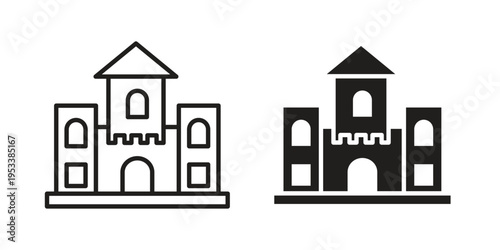 Castle icon symbols, Solid black and editable stroke icons
