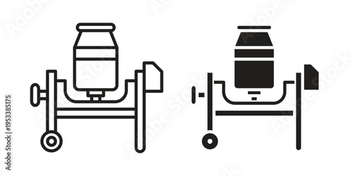 cement mixers icon symbols, Solid black and editable stroke icons