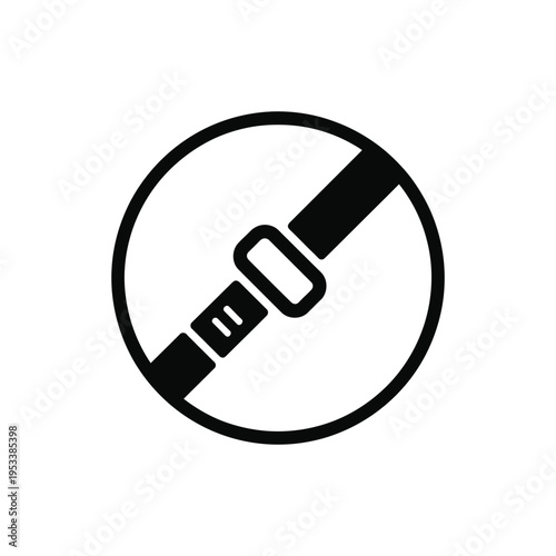 A simple black and white icon depicting a seatbelt fastened within a circle