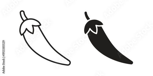 Chili icon symbols, Solid black and editable stroke icons