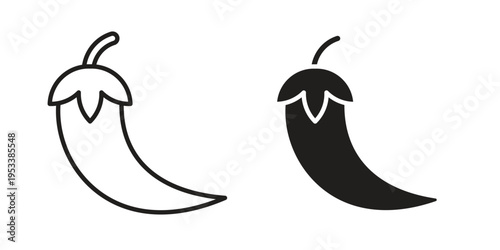 chilli pepper icon symbols, Solid black and editable stroke icons