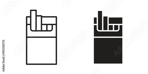 Cigarette icon symbols, Solid black and editable stroke icons