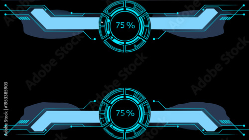 Futuristic interface displaying a seventy five percent charge indicator on black