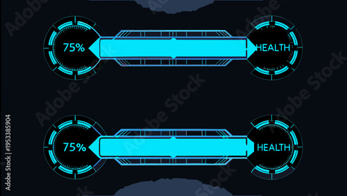 Futuristic health bar display with a 75 charge repeated twice