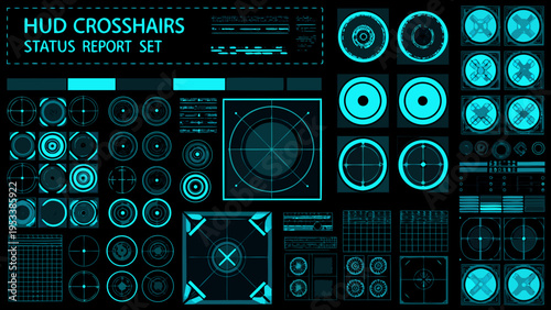 Futuristic hud elements crosshairs status indicators and digital interface components