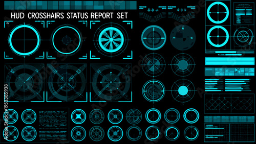 Futuristic hud display with crosshairs status reports and circular targeting elements