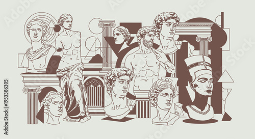 Collection of various ancient roman statues.