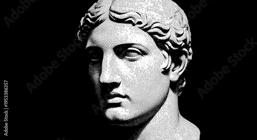 Ancient Greek Male Marble Bust Sculpture.
