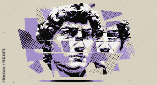 Disintegrating Statue of Male Face Closeup.