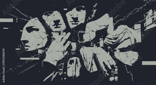 Graffiti faces in black and white.