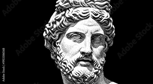 Ancient Greek Male Marble Bust Sculpture.