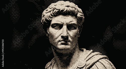 Ancient Roman Male Statue Bust Portrait.