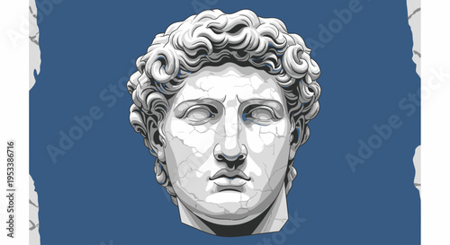 Ancient Greek Marble Male Bust Sculpture.