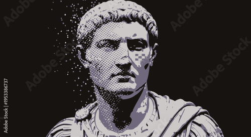 Ancient Roman Emperor Marble Bust Portrait.