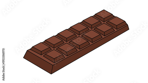 Whole block of dark chocolate bar divided into small squares isolated on white background for food and dessert themes in 3d view.