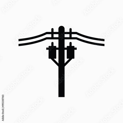 Simple black silhouette of a utility pole with electrical lines above