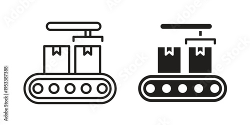 Conveyor belt icon symbols, Solid black and editable stroke icons