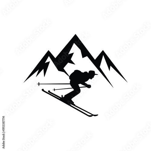 Silhouetted skier descends a steep mountain slope under a clear sky