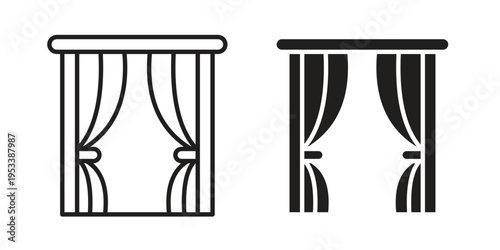 Curtains icon symbols, Solid black and editable stroke icons