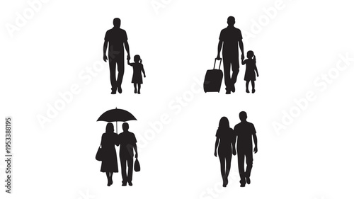 Set of 4 family silhouettes vector