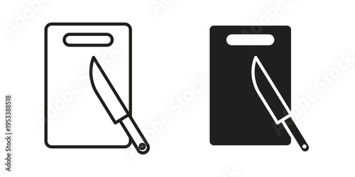 Cutting board with knifes icon symbols, Solid black and editable stroke icons