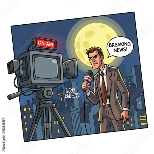 Reporter speaking in front of a camera illustration