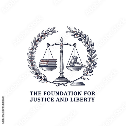 Justice Law and Liberty Foundation Emblem with Olive Branches and Gavel