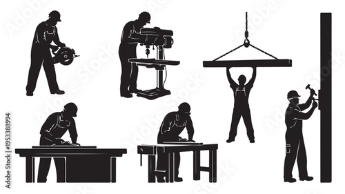 Set of 6 construction worker icons vector