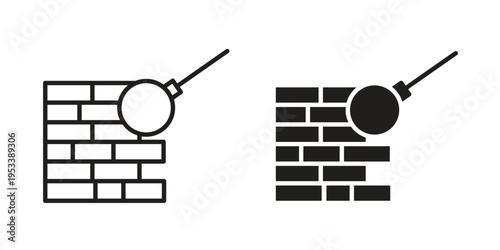 Demolition icon symbols, Solid black and editable stroke icons