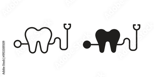 Dental care icon symbols, Solid black and editable stroke icons