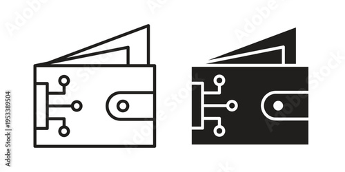 Digital wallet icon symbols, Solid black and editable stroke icons