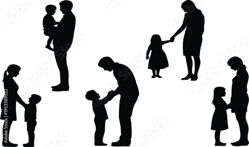 Silhouettes of families interacting on a white background vector untitled