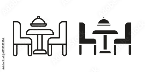 Dinner table icon symbols, Solid black and editable stroke icons