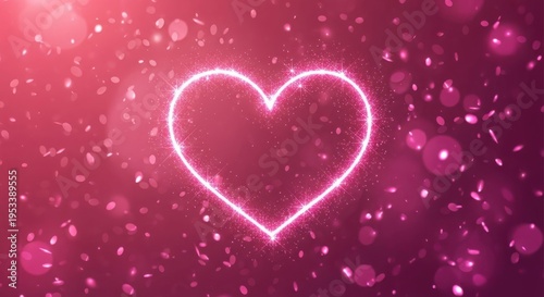 A pink heart with sparkles and lights on a pink background illustration