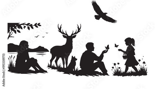 Set of 1 nature scene vector silhouette
